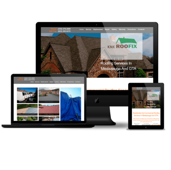 Responsive web design for roofing company website by Cappers. Shows photo gallery and Google map highlighting areas served.