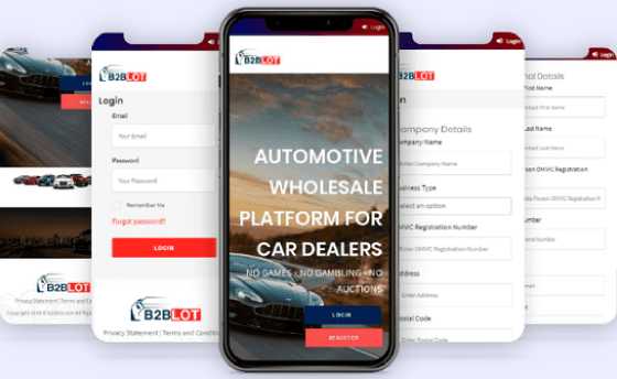 Mobile views of an auto trader marketplace app created by Cappers. Shows landing page, customer sign-up and login page.