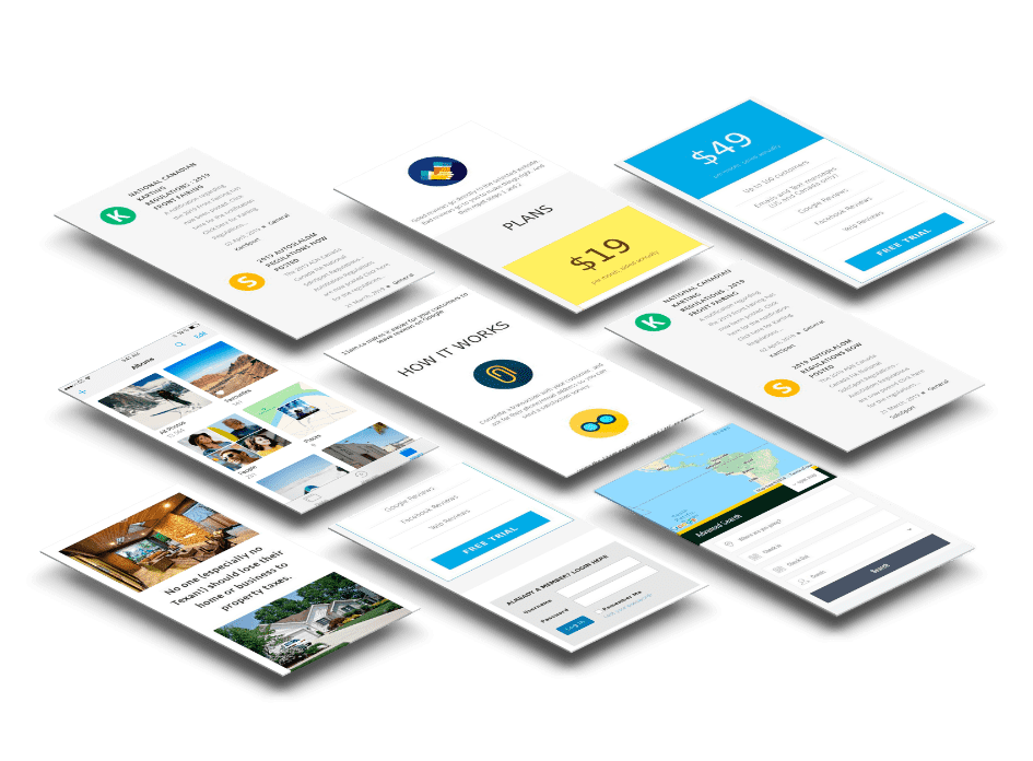Examples of mobile application designs for responsive websites, geolocation plugins, online review apps and marketplace apps.