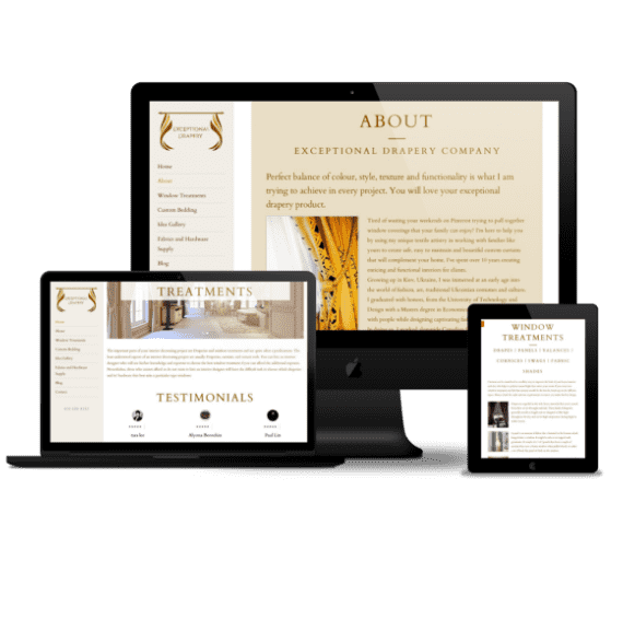 Responsive web design for a drapery studio website by Cappers. Show customer testimonials, Google map and customer contact form.